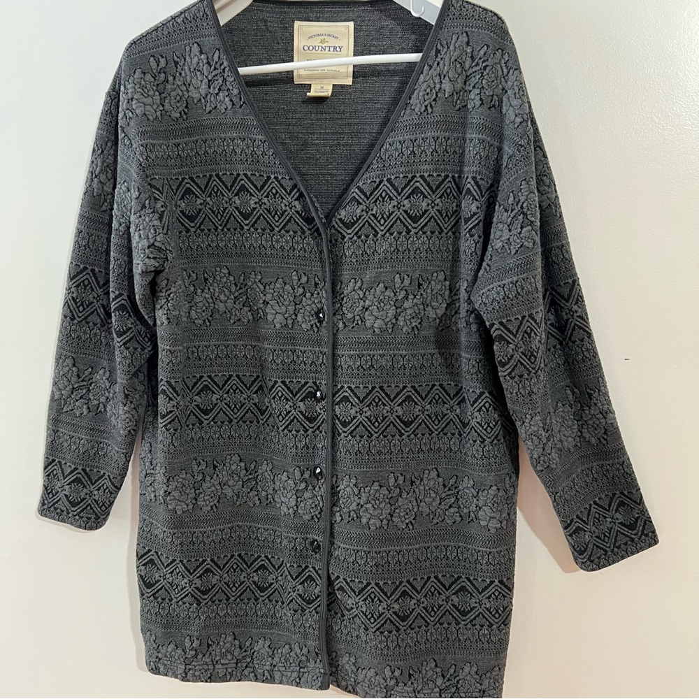 Vintage 90s Victoria's Secret Country Sz M Floral Filigree Long Cardigan Sweater